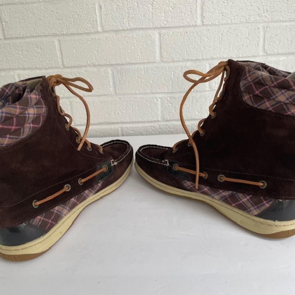 Sperry Top-Sider Shearwater Brown Suede Plaid Duck Boots Women's Size 8 Preppy - Picture 3 of 9
